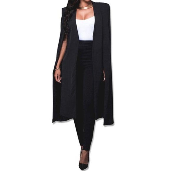 Haoduoyi Trench Cape Cloak Blazer Black Sz US 12 - Picture 2 of 11